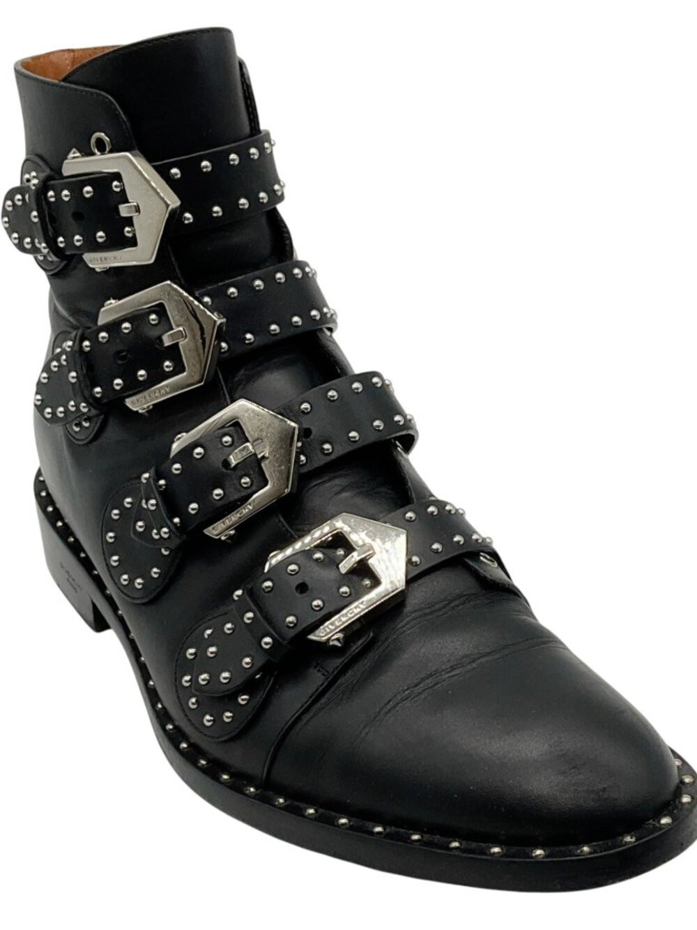 Givenchy Black Leather Silver Studded Biker Boots
